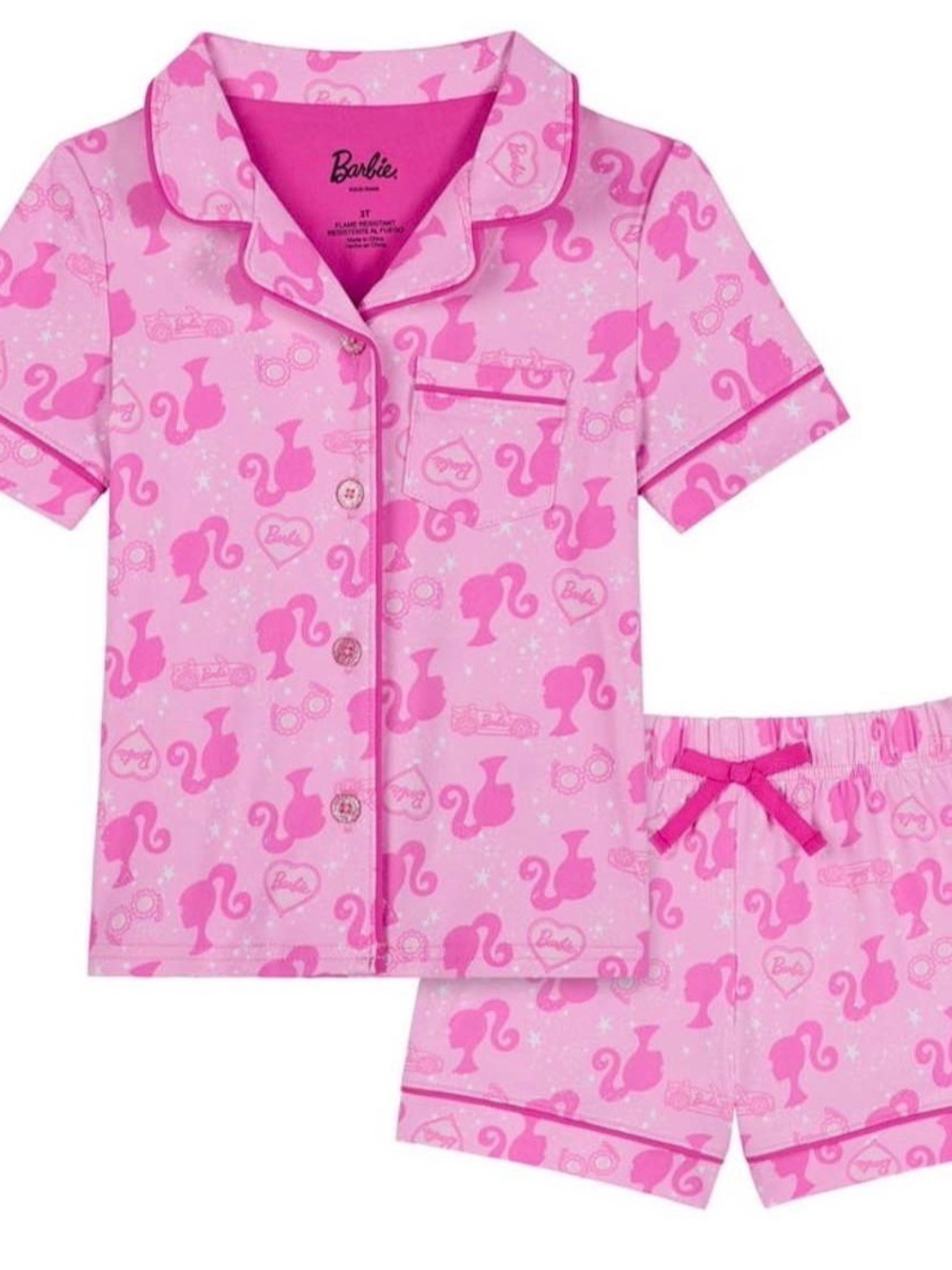 Barbie Pink Short-Sleeve Camp Collar Pajama Set